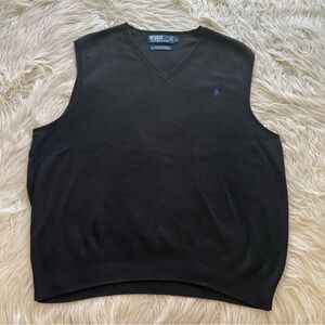 Polo Ralph Lauren V-Neck Sweater Vest 100% Pima Cotton Italian Yarn Black Mens L